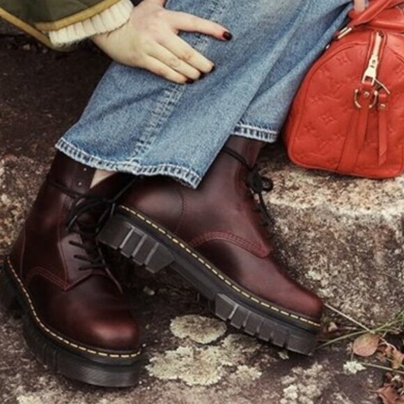 Dr. Martens Shoes - NEW RARE DR. MARTENS AUDRICK 8 EYE PLATFORM LACE UP COMBAT BOOTS CHARRO COLOR!!